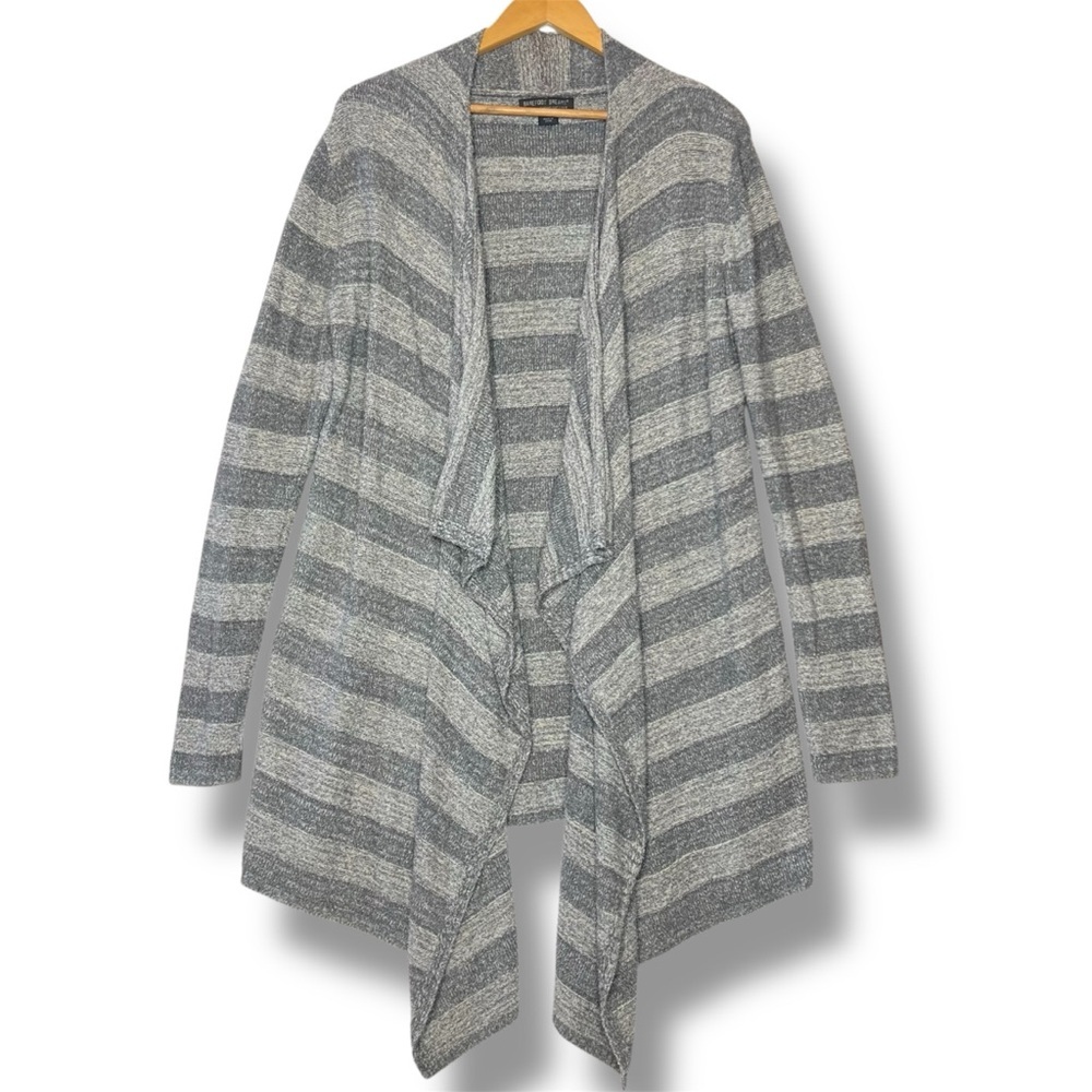 Barefoot‎ Dreams Bamboo Chic Lite Gray Stripe Calypso Wrap Cardigan Sweater L/XL - Picture 2 of 7